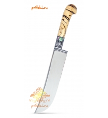 Узбекский нож пчак "Шаманская сила" от Хаттаба Хакимова (нержавеющий дамаск), всадная рукоять